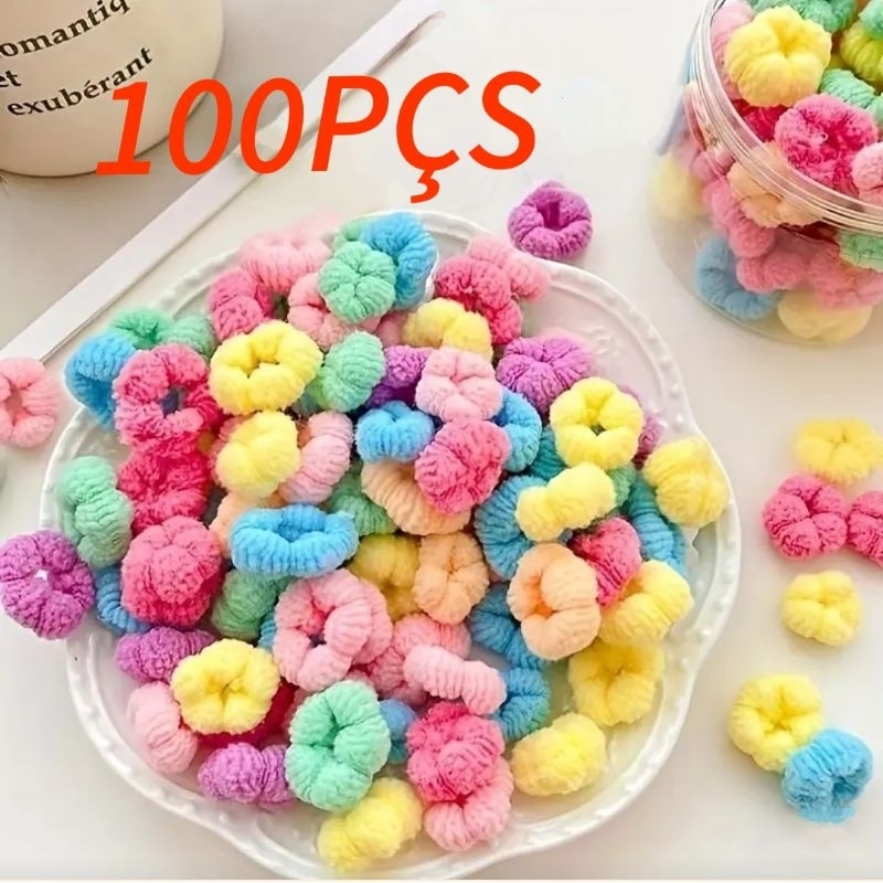 Kit 100 PÇS Mini Xuxinhas Infantil Cores Enviadas Aleatorias Elástico de Cabelo Rabicó Coloridas E Macias em Oferta na Shopee