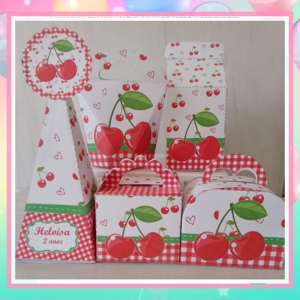 Kit festa Cerejinha Personalizada Lembrancinhas Caixinhas Decoração Mimos Aniversário Festa Infantil | Pegue e Monte