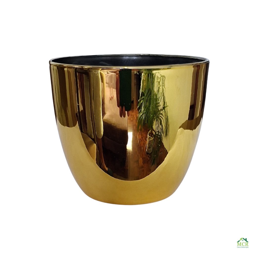 UNIDADE Cachepot Vaso Decorativo de Plástico Dourado Redondo Liso para Arranjo, Flores, Plantas Artificiais e Suculentas