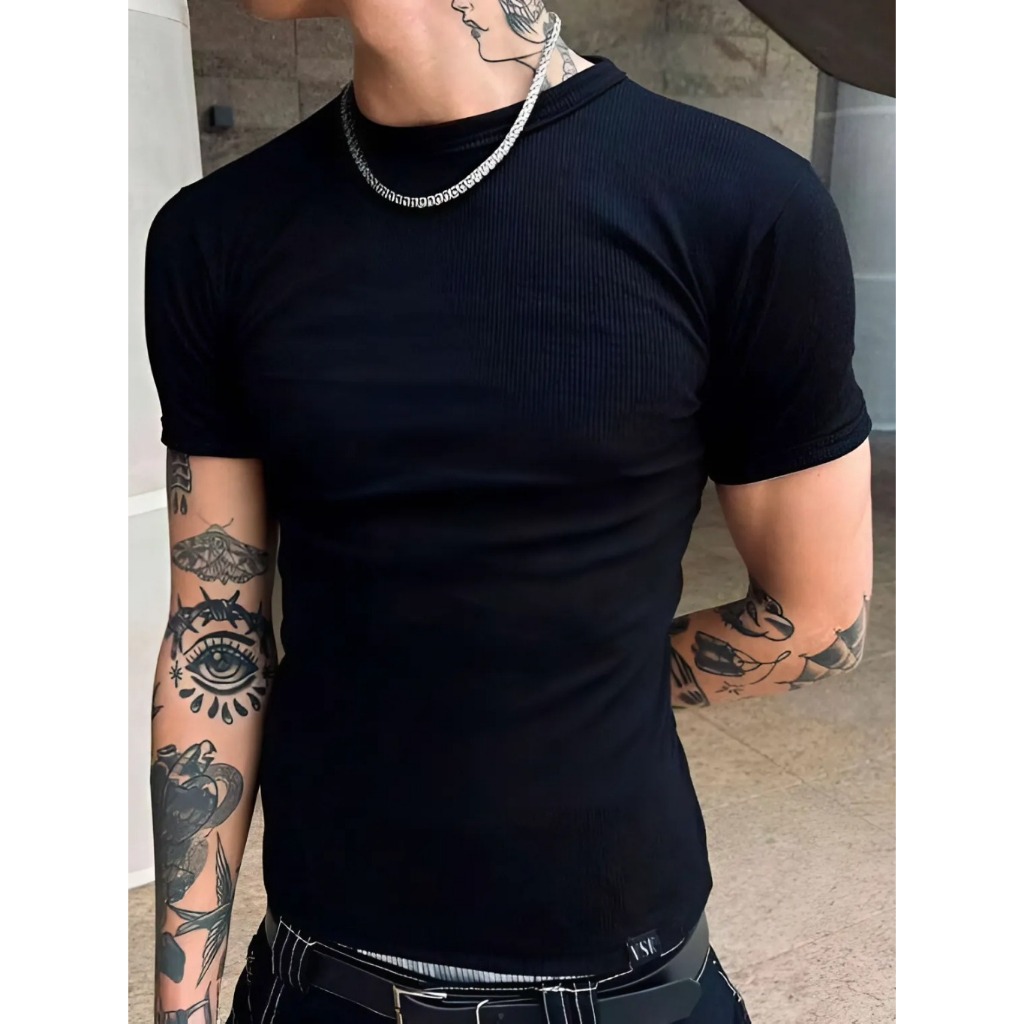 Camiseta Masculina Canelada Americana Blusa Masculina Camisa Slim Americana Justa