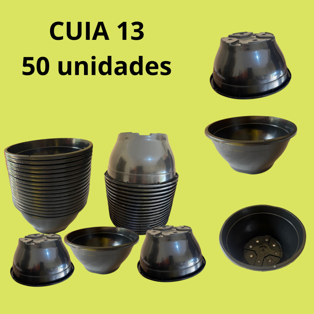 Kit 50 Vasos Cuia 13 - Cor Preta Lisa - Plástico Reforçado - Suculenta/Rosa do Deserto/Planta/Muda em Oferta na Shopee