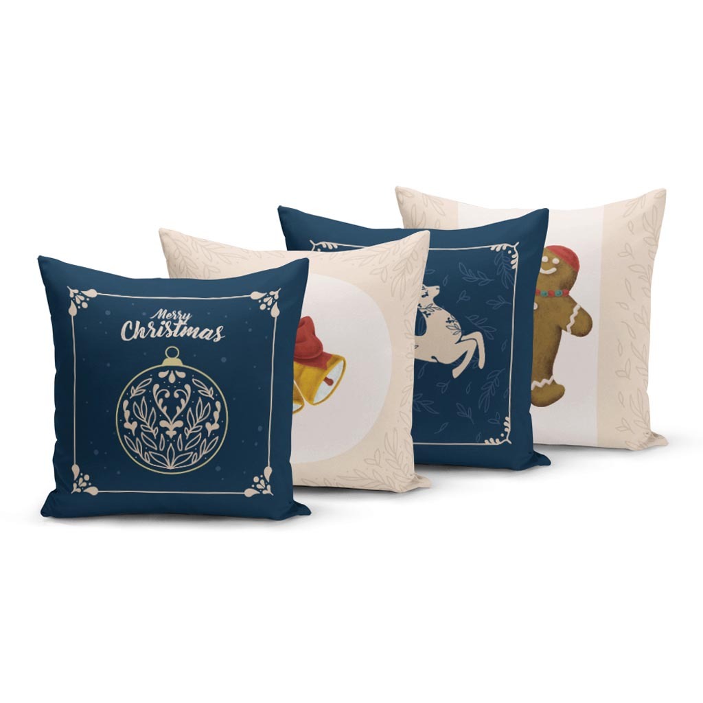Kit 4 Capas de Almofadas de Natal 45x45cm Decorativas para Sofá Yuzo