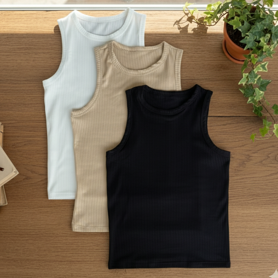 Regata Feminina Canelada Ribana Algodão com Elastano | Básica e Justinha | Moda Casual e Confortável