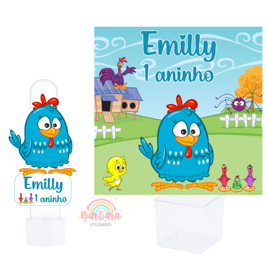 Kit 20 Tubetes 3D + 15 Caixinhas Personalizadas Lembrancinha Galinha Pintadinha