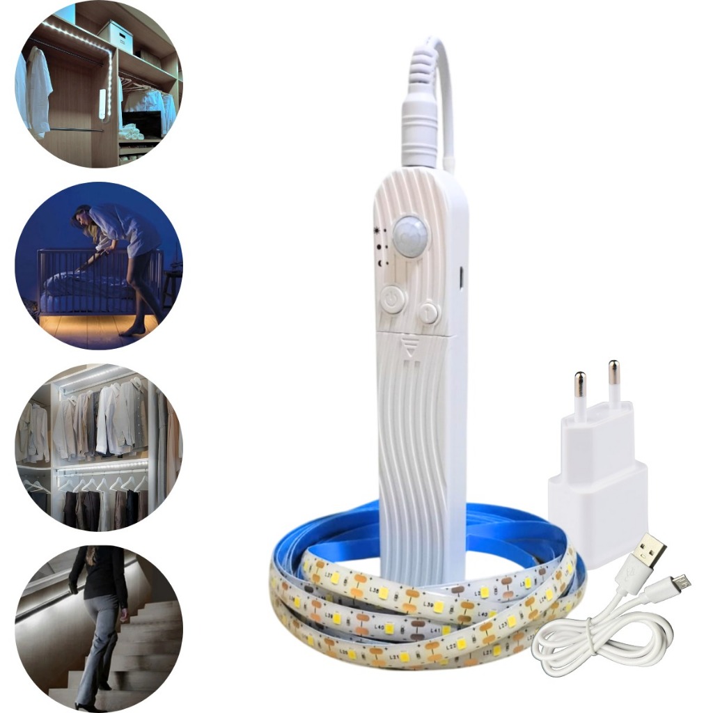 Kit Fita De Led Adesiva 3m Com Sensor De Presença Movimento Com Fonte
