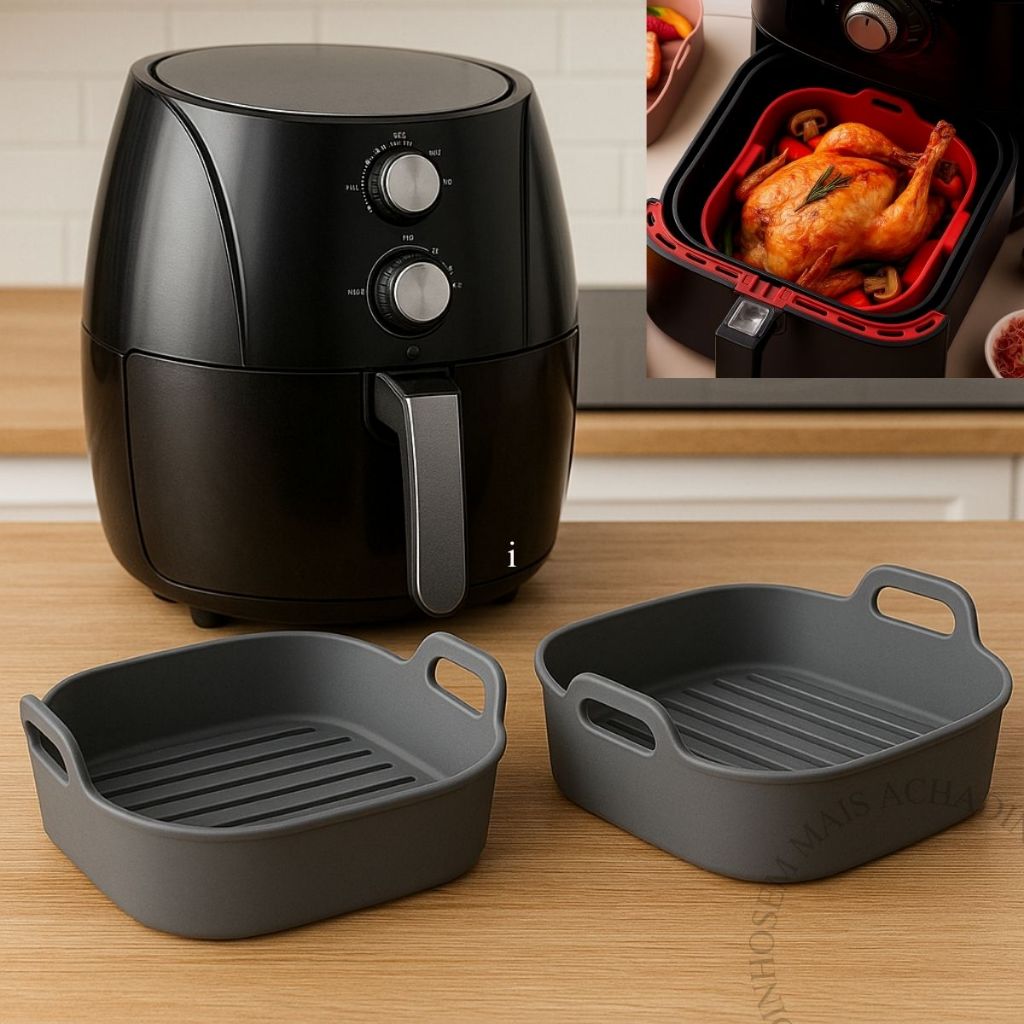 Imagem Kit 2 Forma de Silicone Air Fryer Grande Assadeira Fritadeira Quadrada