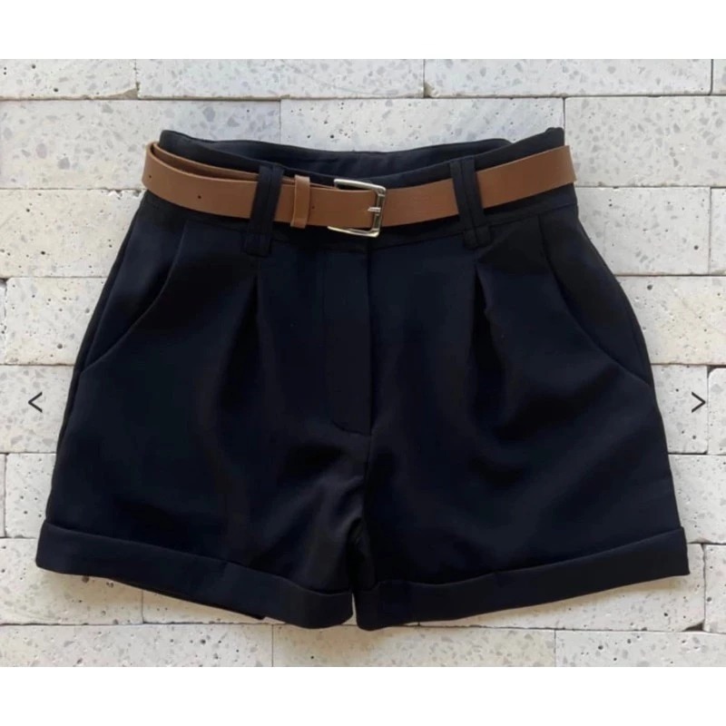 Short Feminino Alfaiataria Social Com Cinto Com Bolso Cintura Alta ENVIO IMEDIATO