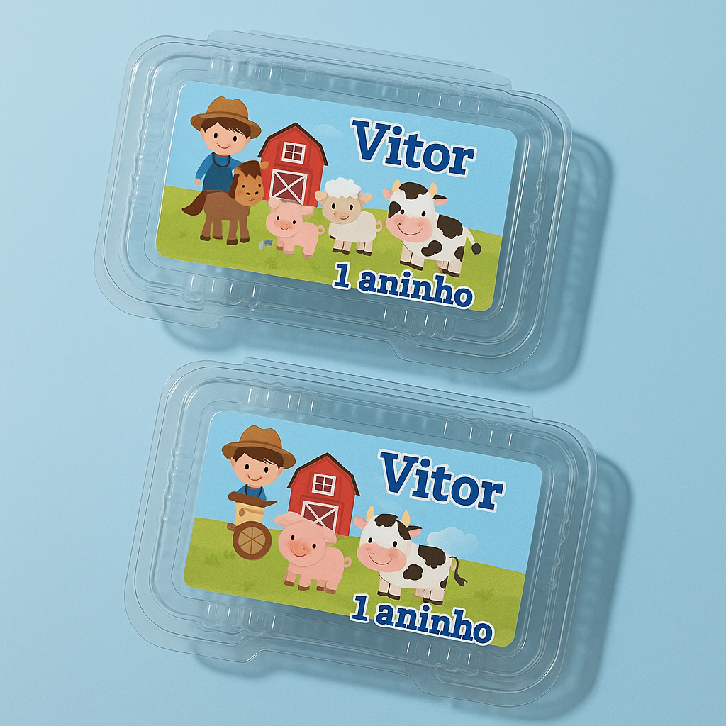 Rótulos adesivo para marmitinha  TODOS OS TEMAS/ Marmitinha bolo e três docinhos