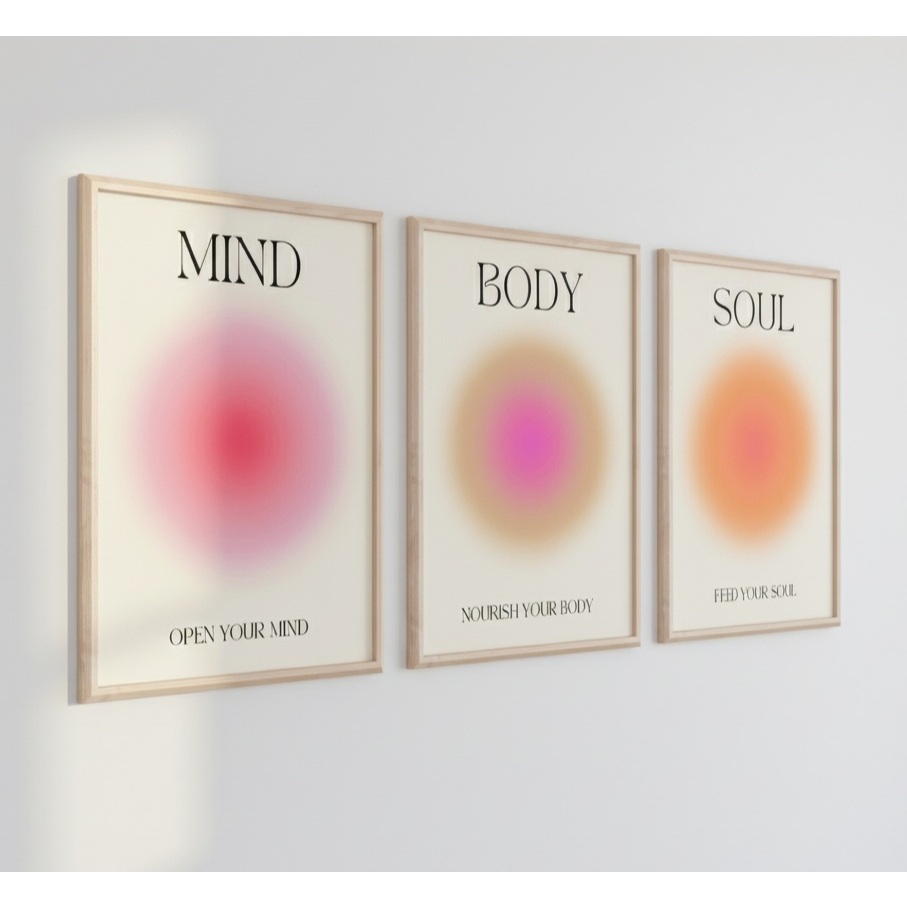 Imagem Quadro decorativo Mente corpo alma impressão positiva aura energia cartaz na moda gradiente espiritual pintura (3 peças)
