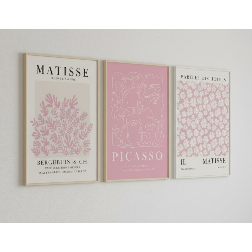 Quadros decorativos rosa abstrata Sage Matisse, impressão Picasso quarto sala  (3 peças)