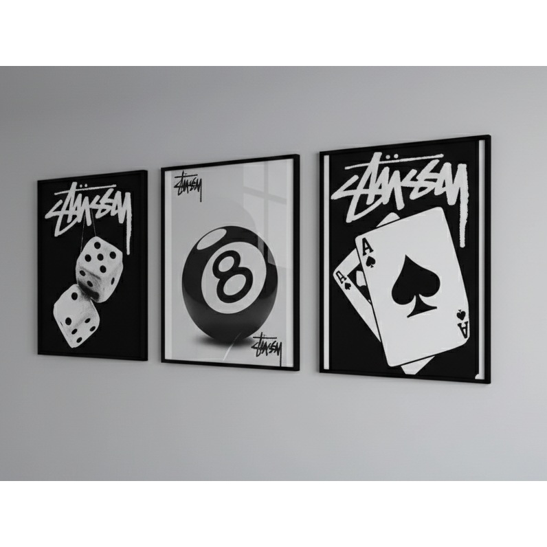 Quadros decorativos Jogos Preto e branco sala quarto interna da sua casa (3 peças)
