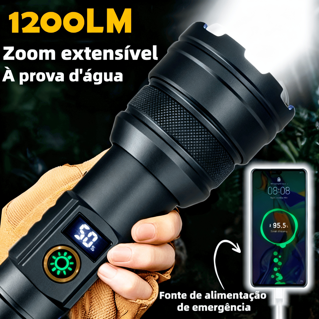 Lanterna Super Potente Tática Led 20w Mais Forte Potente Sitio Fazenda Acampamento Camping Segurança
