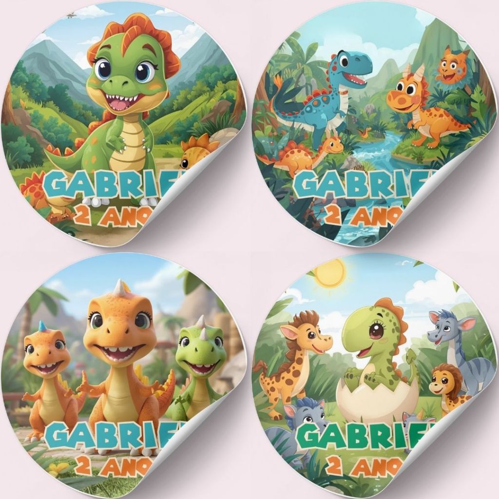50 Adesivos Personalizados Dino Baby Redondo para Lembrancinhas Festa Infantil | 4x4 ou 5x5 cm - C2