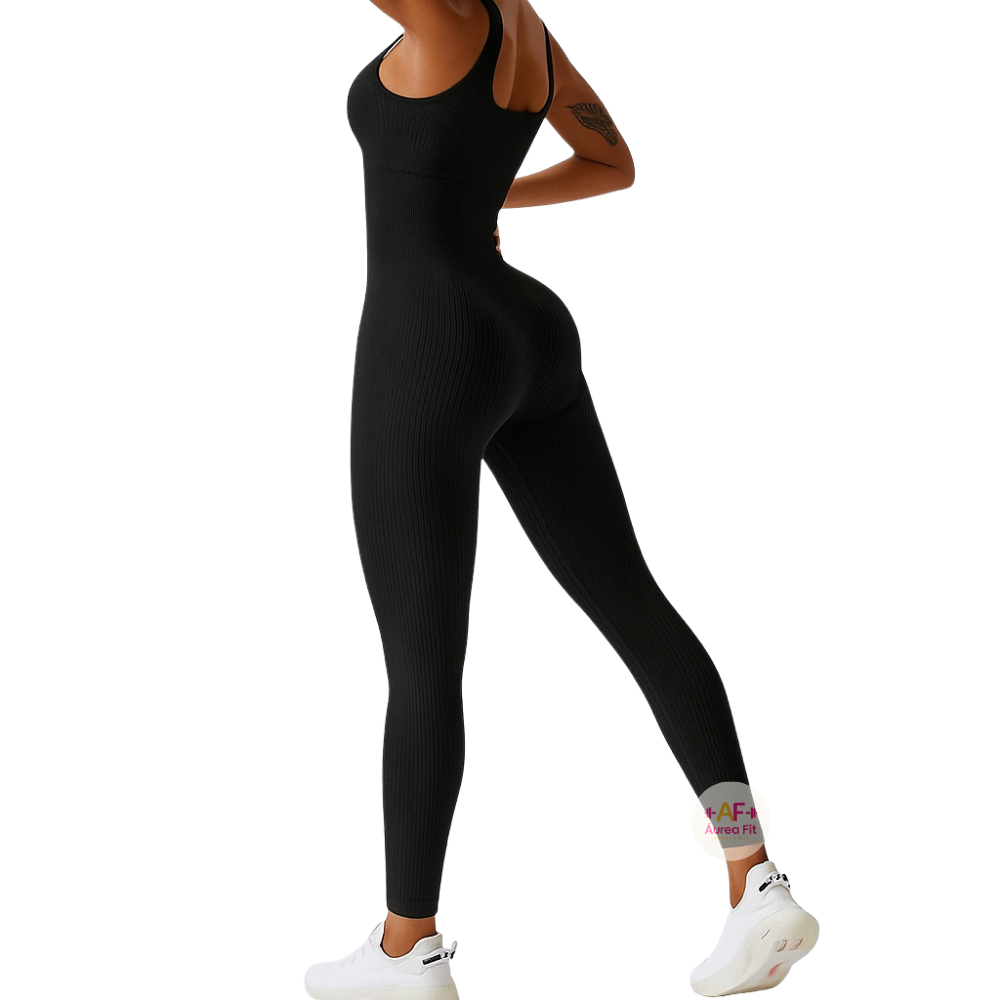 Macacão Longo Feminino Fitness Canelado Premium Academia Com Bojo Zero Transparencia