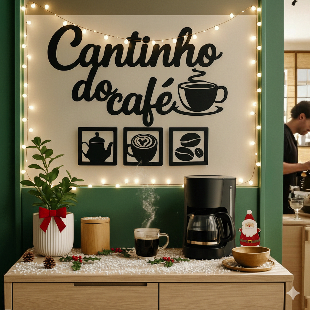 Kit Decorativo Cantinho do Café em MDF Preto Vazado - Decoração Cozinha Gourmet em Oferta na Shopee
