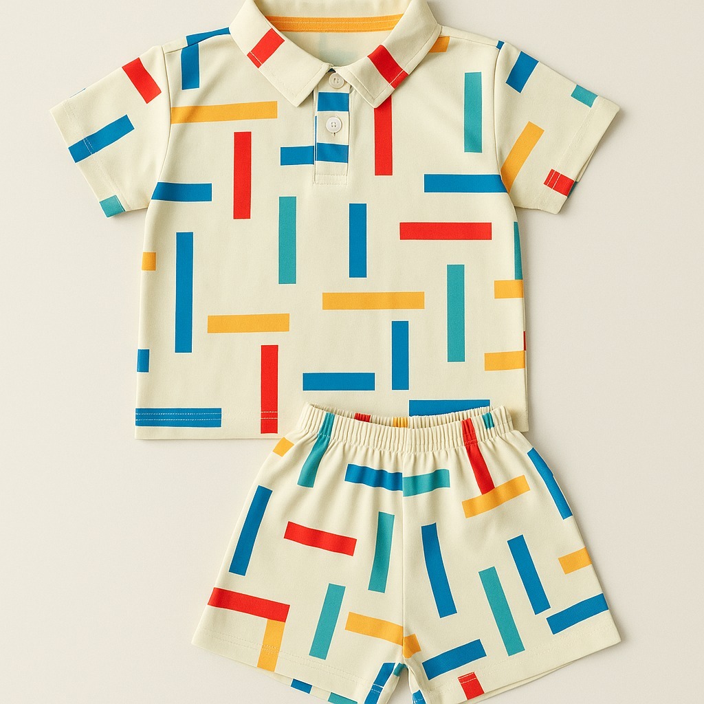 Conjunto Infantil Polo Menino Estampado Colorido – Moderno, Leve e Confortável SHOWOFF