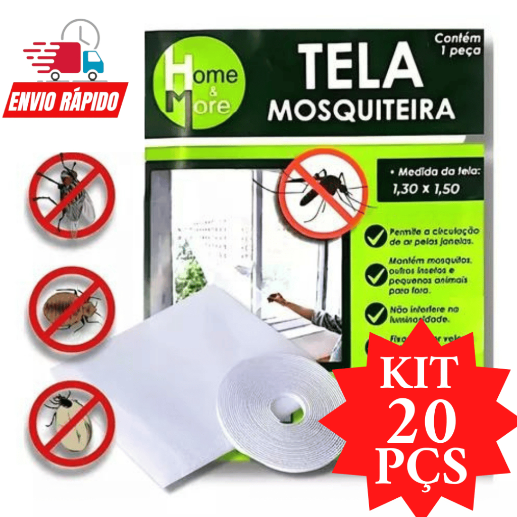 Tela  Proteção Mosquito Em Poliéster Com Vélcro Kit 20 Peças Promoção