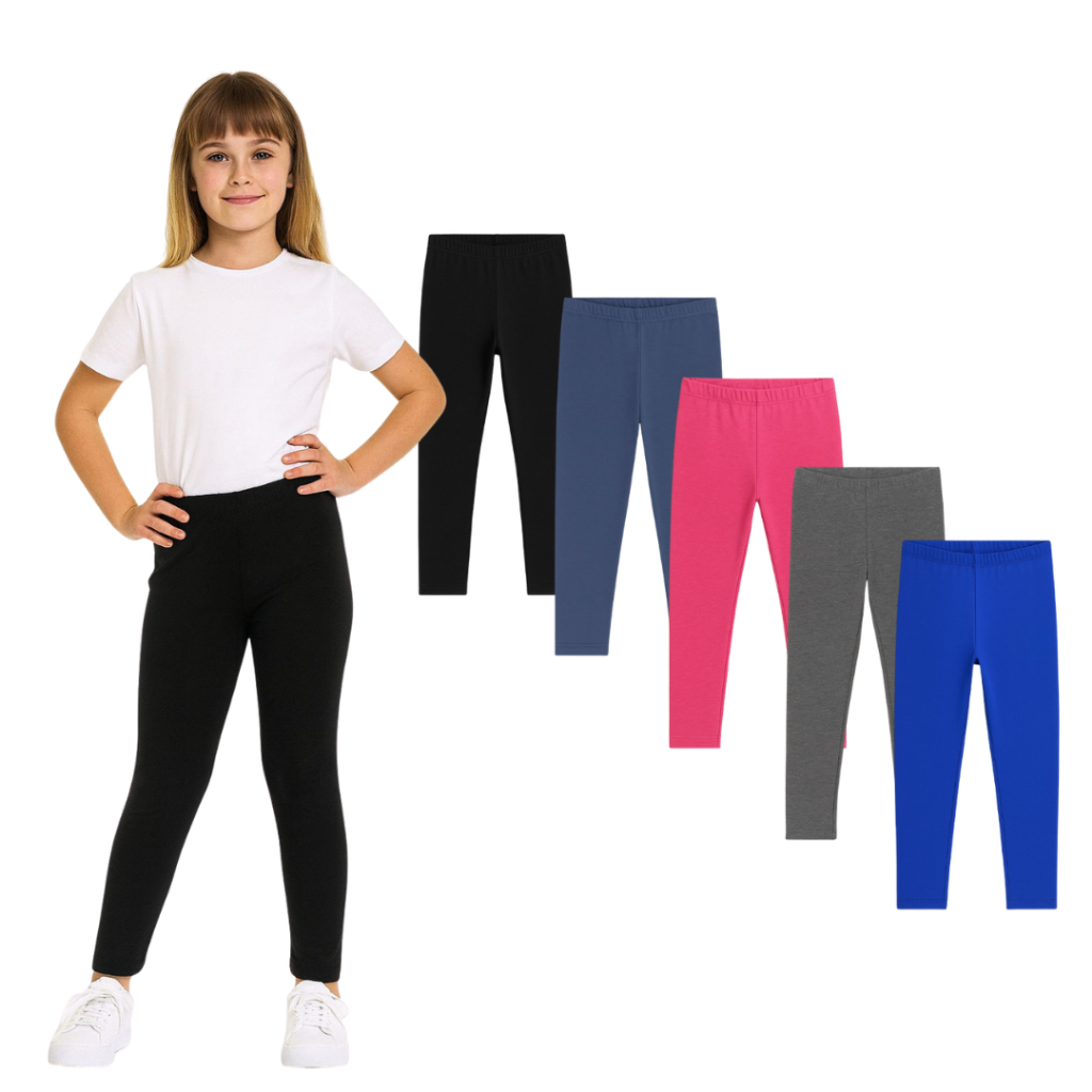 Kit 5 Calça Legging Leg Infantil e Juvenil Menina 1 ao 16 Cotton Cores Lisas