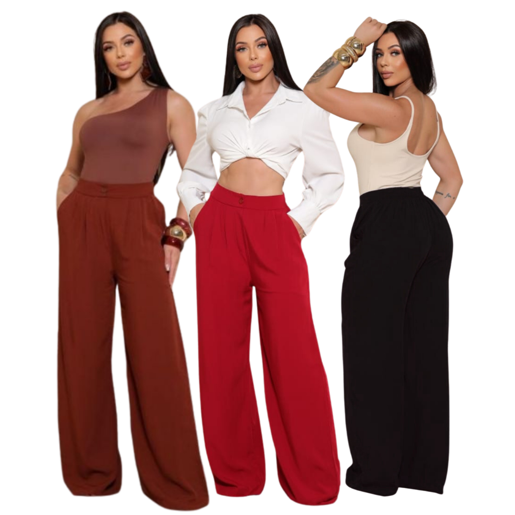 Calça Pantalona Feminina Viscolinho com Botões | Leve, Elegante e Confortável
