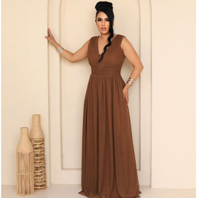 Vestido Longo Feminino Madrinha Elegante Decote V Festa Casamento Formatura Fluido Premium Conforto em Oferta na Shopee