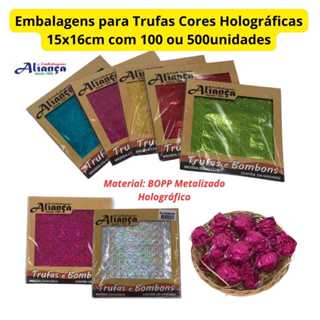 Embalagem para Trufas e Bombons 15x16cm Holográfica Metalizada 100 ou 500un em Oferta na Shopee