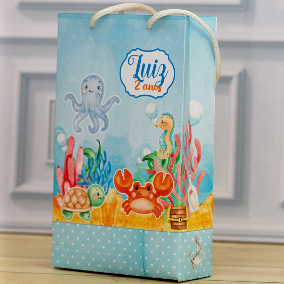 MINI Sacolinha Surpresa Personalizada FUNDO DO MAR  - Lembrancinha Personalizada Festa Infantil Pegue e Monte