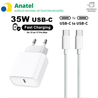 Carregador 35W iPhone 15 Pro Max Turbo Fonte USB-C + Cabo Tipo-C Tipo C de 1M Ou so cabo de 1m em Oferta na Shopee