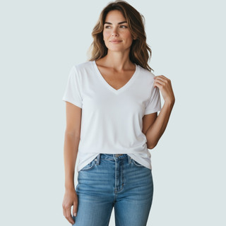 Blusa Camiseta Manga Curta Gola V Básica Casual