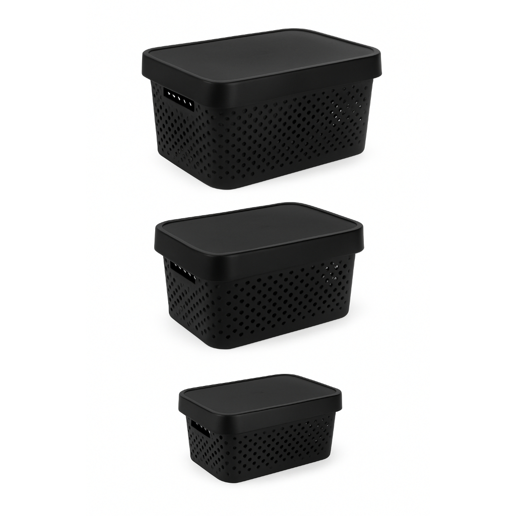 3 Caixas Organizadoras Pequena Media Grande 4,5,11,17 Lt Cor Preto em Oferta na Shopee