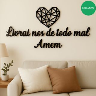Frase de Parede Livrai-nos de Todo Mal Amém com Coração MDF Lettering Decoração em Oferta na Shopee
