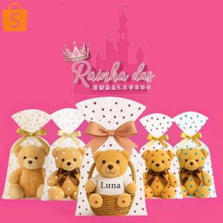 50 sacos de celofane transpardente e decorado em Oferta na Shopee