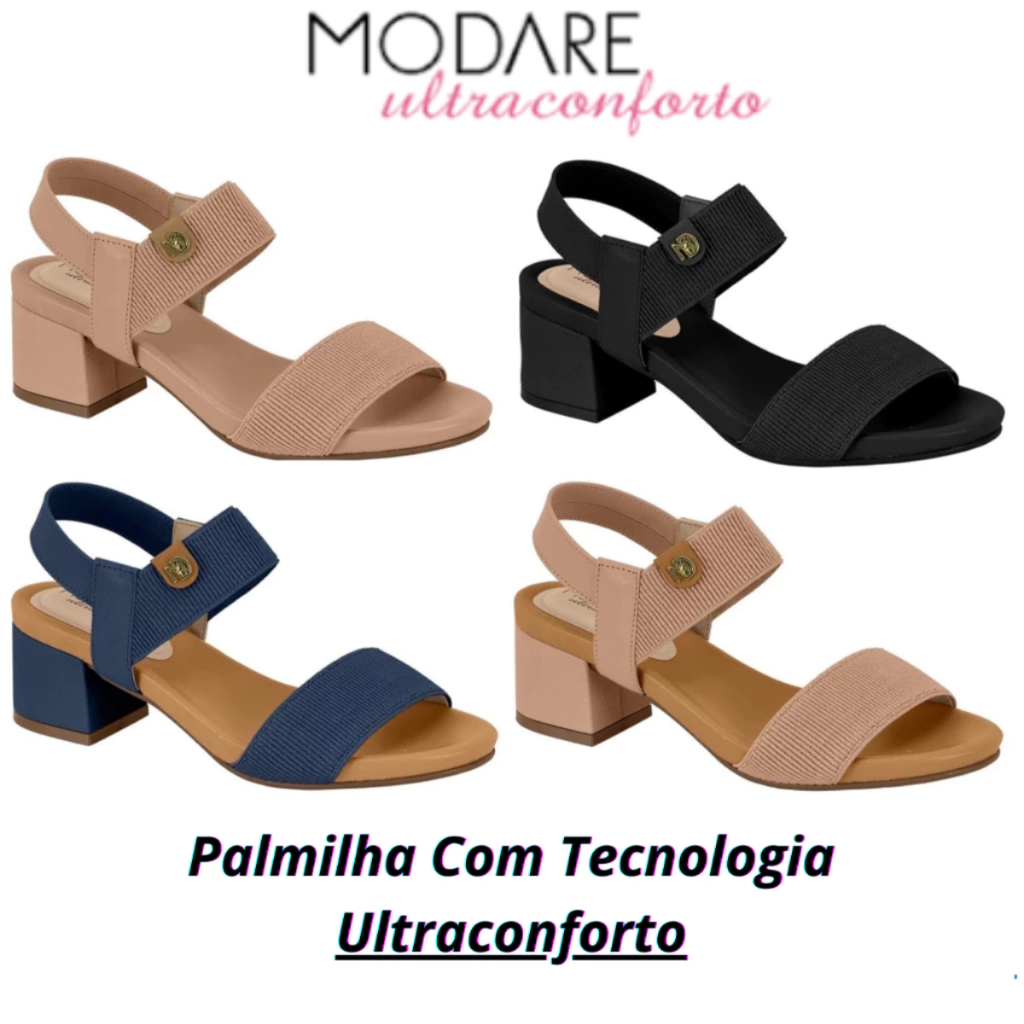 Sandalia Modare Salto Bloco Baixo Feminina Conforto Tiras Elástico