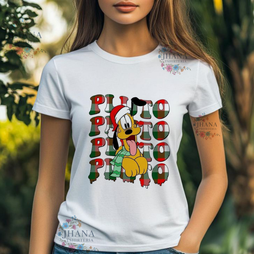 BLUSA TSHIRT, CAMISETA UNISSEX ADULTO E INFANTIL, FELIZ NATAL DESENHO PLUTO, MODA plus size