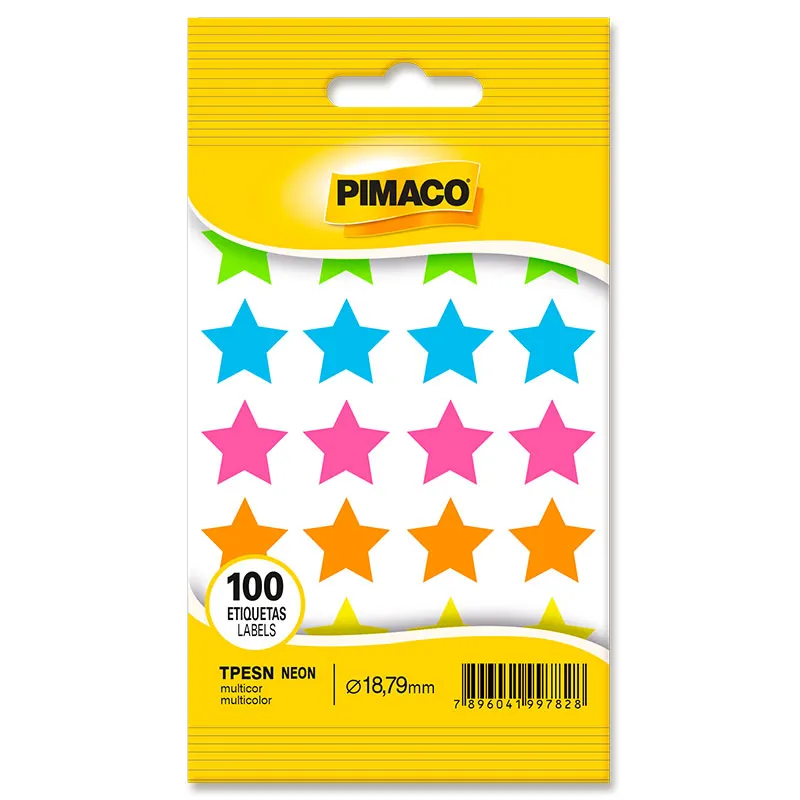Etiqueta Adesiva Estrela Multicolor Neon TP18 com 100 Unid. - Pimaco - Estrelas - Cores Vibrantes