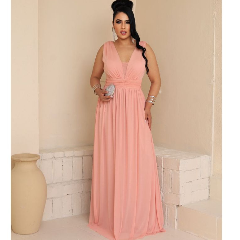 Vestido longo Feminino Tule Fluido Estilo Madrinha Casamento DecoteV Charmoso Caimento Perfeito Luxo