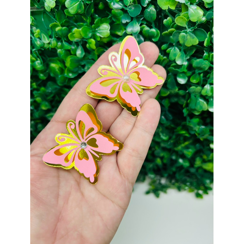 Borboletas 3d para decoração de bolos e lembrancinhas de aniversário em papel lamicote e color Plus com pérola ou strass