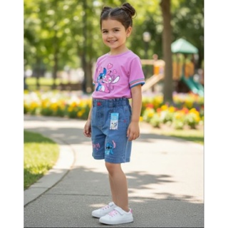 conjunto blusa e short  stitch tam anos jeans infantil menina short  jeans do stitch tam 4 6 8 10 12 14 16 anos feminino em Oferta na Shopee