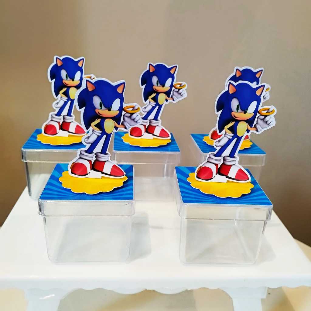 Caixinha Acrílica com Aplique para lembrancinhas - Caixinha Acrílica Personalizadas - SONIC - Qualquer TEMA