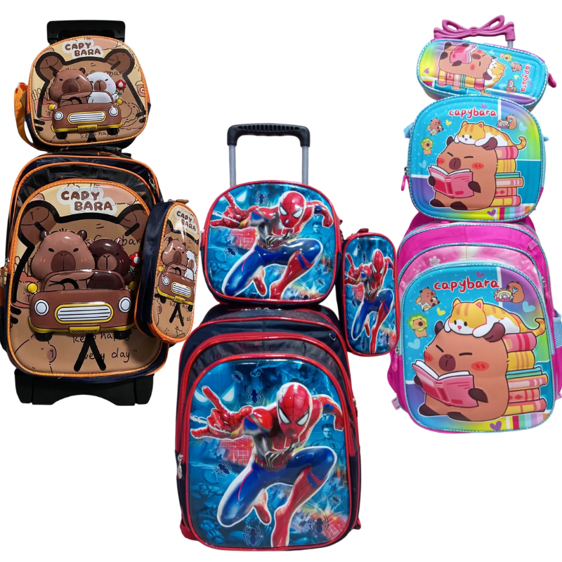 Mochila carrinho Escolar Voltas Aulas Infantil Estojo Lancheira Material Escolar Voltas Aulas