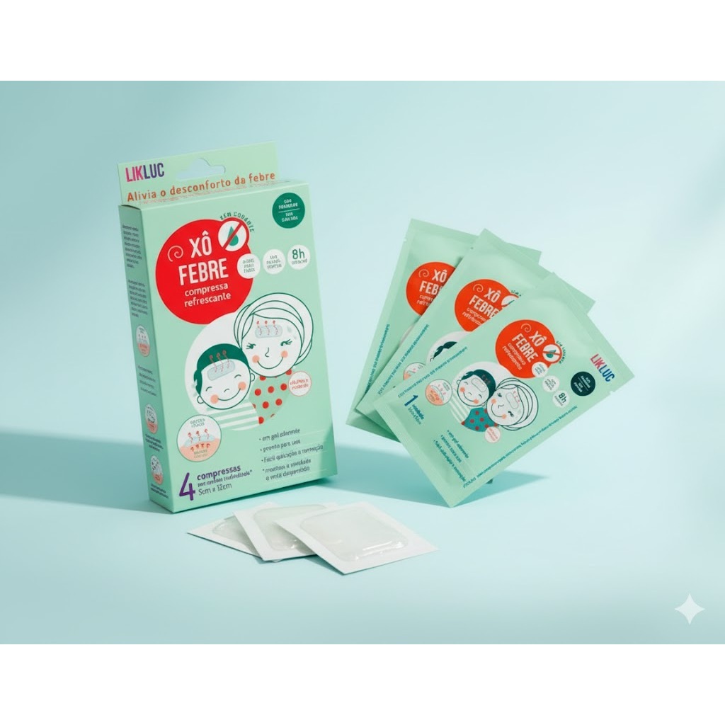 KIT COM 2 PACOTES XÔ FEBRE –  8 COMPRESSAS . Você pode cortar ao meio cada uma e ter 16 APLICAÇÕES !