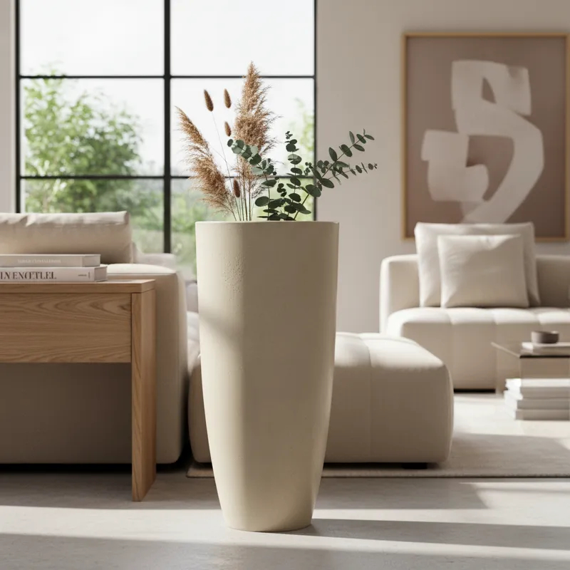 Vaso Luxo Planta Sala Coluna Ibiza Cone G Decorativo Liso