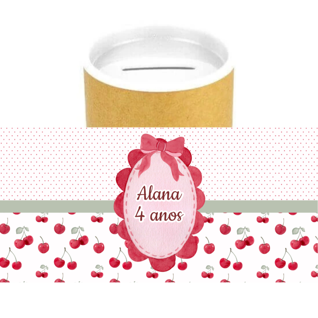RÓTULO  Adesivo para Cofrinho Personalizado  Lembrancinha Festa CEREJINHA CEREJA