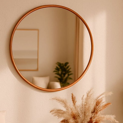 Espelho Adnet Moldura Couro Grande Redondo 60cm 50cm 40cm 30cm 25cm Sala Quarto Banheiro + Suporte em Oferta na Shopee