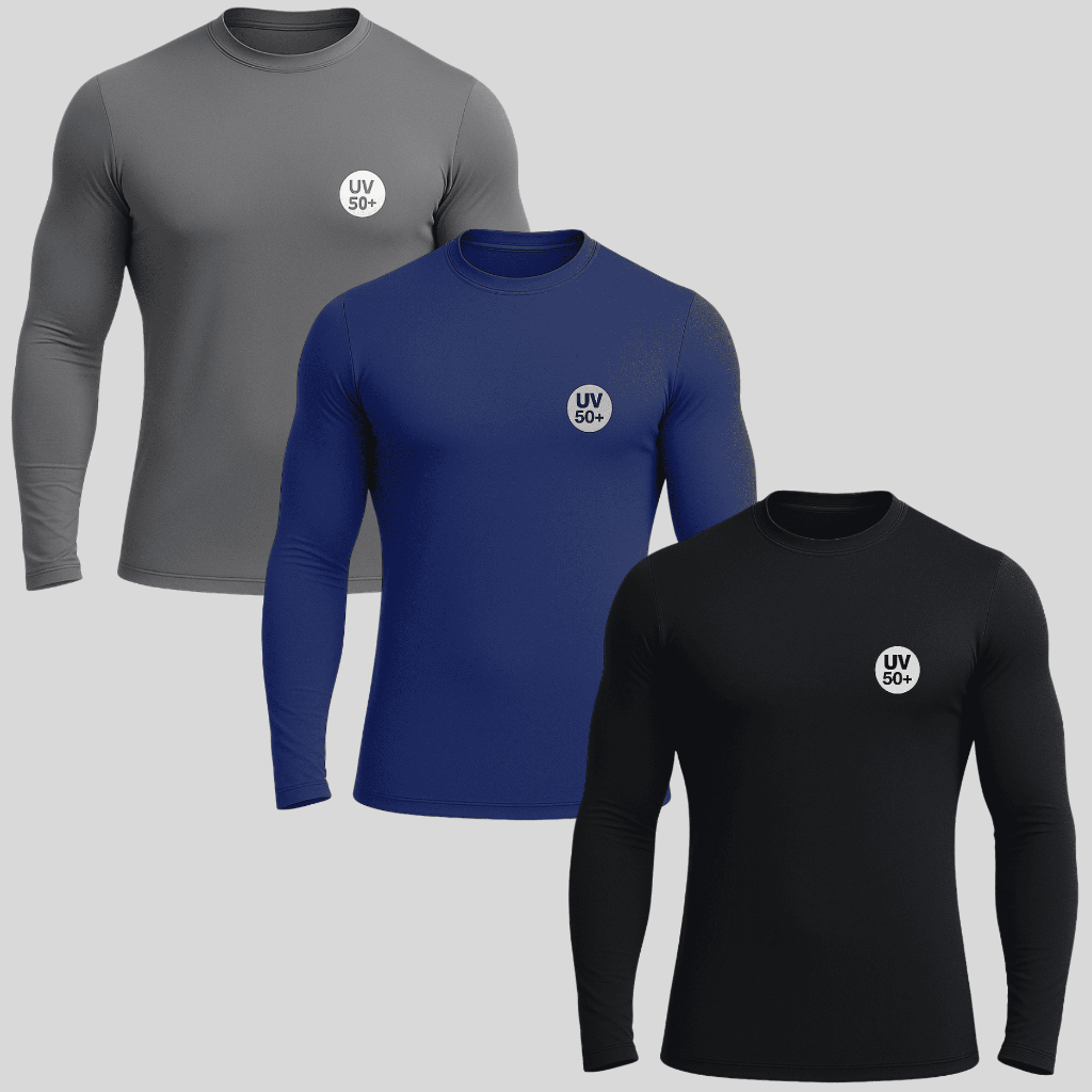 Kit 3 Camisas Térmicas Masculinas Proteção UV50+ Camiseta Masculina Premium Manga Longa Praia Treino