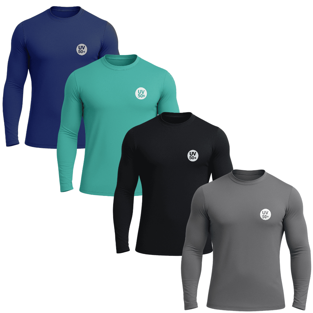 Kit 4 Camisa Térmica Proteção Solar UV Camiseta Masculina Manga Longa Premium Praia Corrida Treino