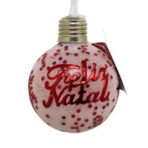 Bola Natalina C/ LED luz, liga desliga, 8cm em Plástico FELIZ NATAL