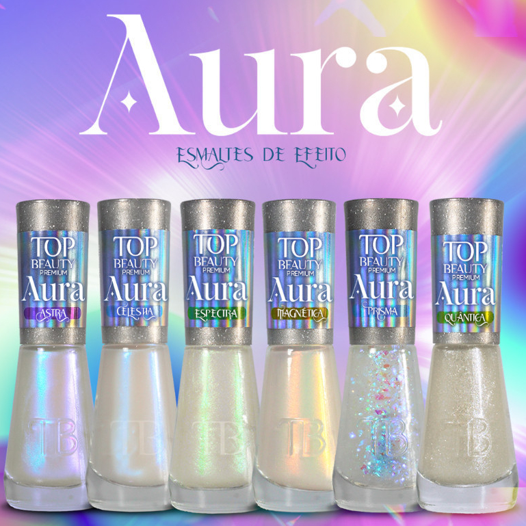 Kit 6 Esmaltes Coleção Aura Com Efeitos 12 Free Top Beauty
