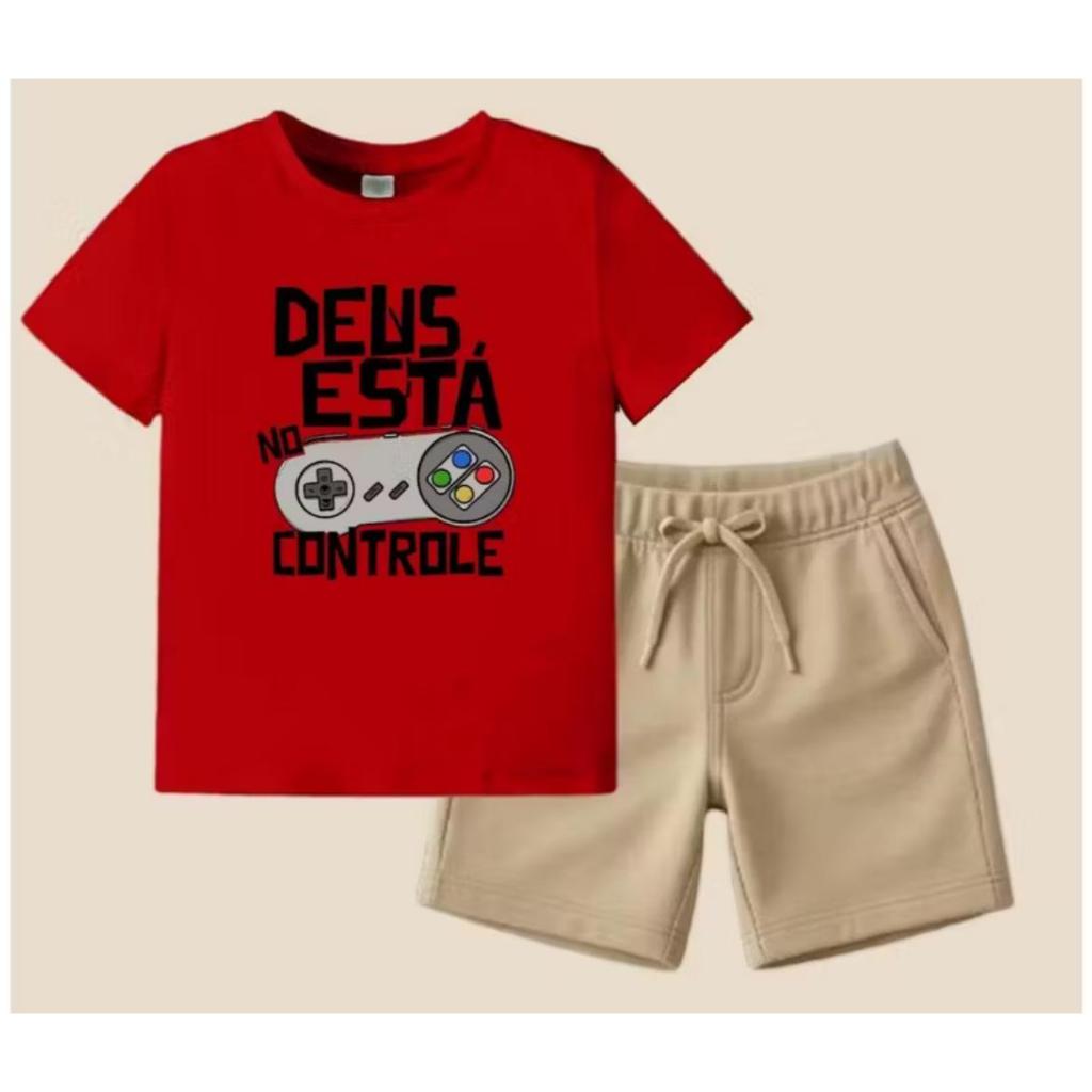 conjunto jovem e moderno Deus em algodão short e camiseta