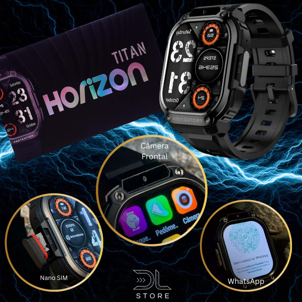 Relogio Smartwatch Inteligente Horizon Titan 4g Tela Amoled Proteção Panda Glass 2GB RAM 16GB ROM Ultra Robusto