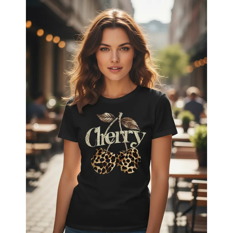 Camiseta Feminina 100% Algodão Cherry Lady Onça Moda